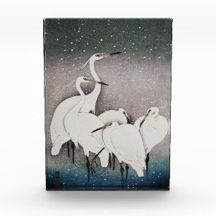 Japanese Egrets Koson Cranes Winter Snow Photo Block