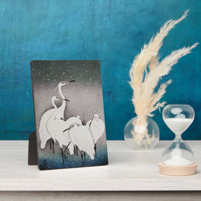 Japanese Egrets Koson Cranes Winter Snow Plaque (Side)