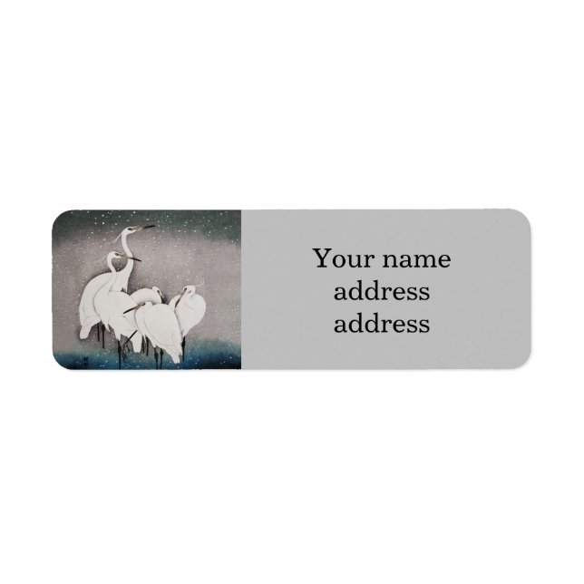 Japanese Egrets Koson Cranes Winter Snow Return Address Label (Front)