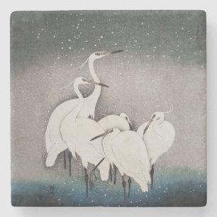 Japanese Egrets Koson Cranes Winter Snow Stone Coaster