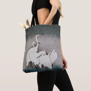 Japanese Egrets Koson Cranes Winter Snow Tote Bag