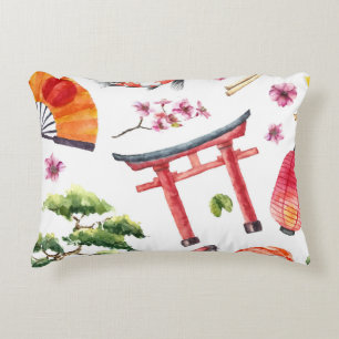 Japanese Elements Watercolor Seamless Texture Decorative Cushion