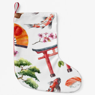 Japanese Elements Watercolor Seamless Texture Small Christmas Stocking