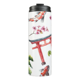 Japanese Elements Watercolor Seamless Texture Thermal Tumbler