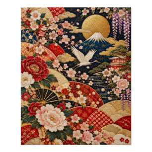 Japanese Embroidered Style Art – Kimono Inspired  Poster