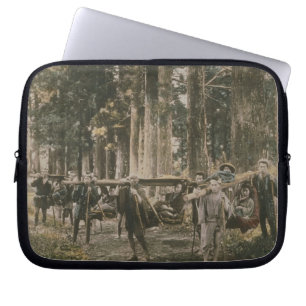 Japanese family being carried in litters, c.1880s laptop sleeve