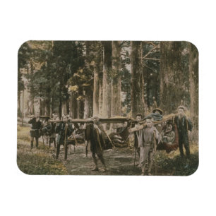 Japanese family being carried in litters, c.1880s magnet