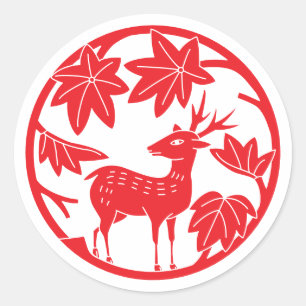 Japanese Family Crest-Japanese maple and deer Classic Round Sticker