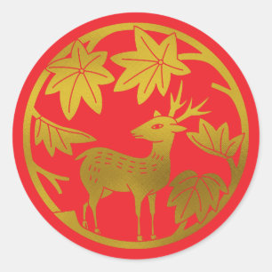 Japanese Family Crest-Japanese maple and deer Classic Round Sticker