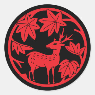 Japanese Family Crest-Japanese maple and deer Classic Round Sticker