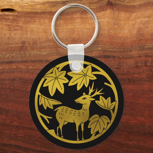 Japanese Family Crest-Japanese maple and deer Key Ring (Front)
