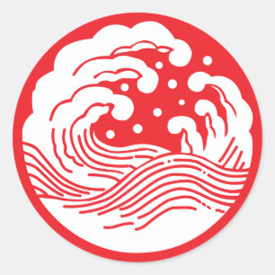 Japanese Family Crest-Wave Classic Round Sticker