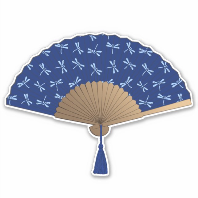 Japanese Fan, Dragonfly Pattern, Cobalt Blue (Front)