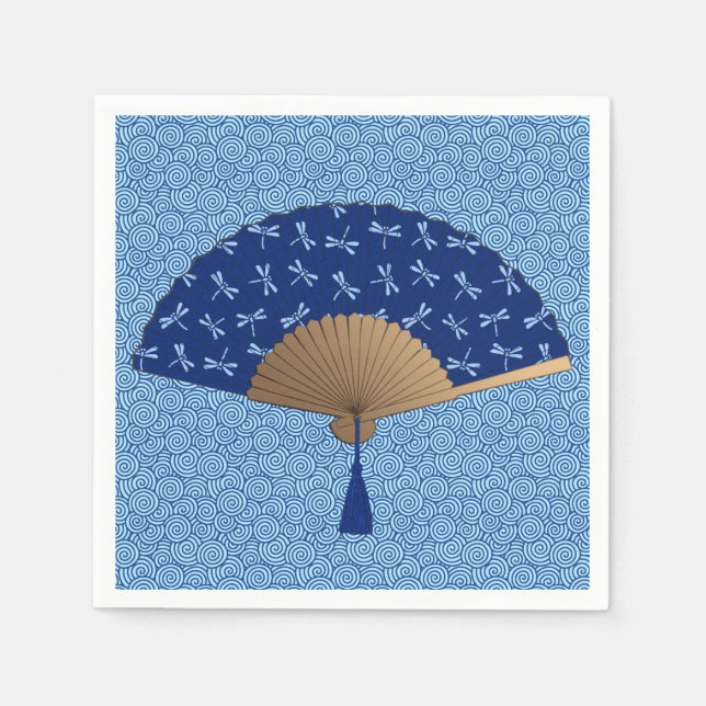Japanese Fan, Dragonfly Pattern, Cobalt Blue Napkin (Front)