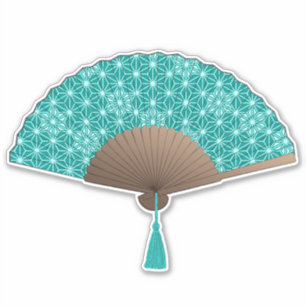 Japanese Fan in Asanoha pattern, Turquoise