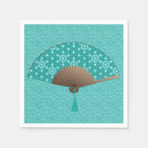 Japanese Fan in Asanoha pattern, Turquoise Napkin