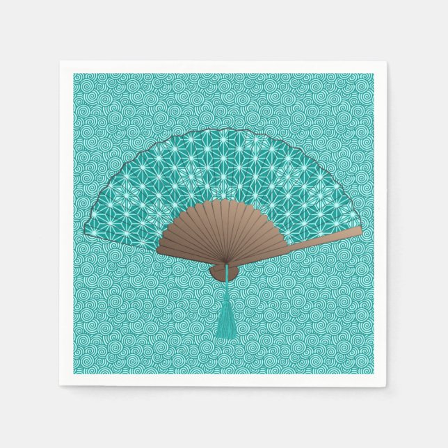 Japanese Fan in Asanoha pattern, Turquoise Napkin (Front)