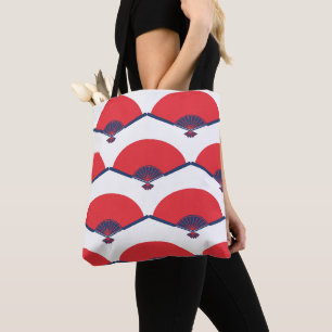 Japanese Fan Pattern Custom Text on Back Tote Bag
