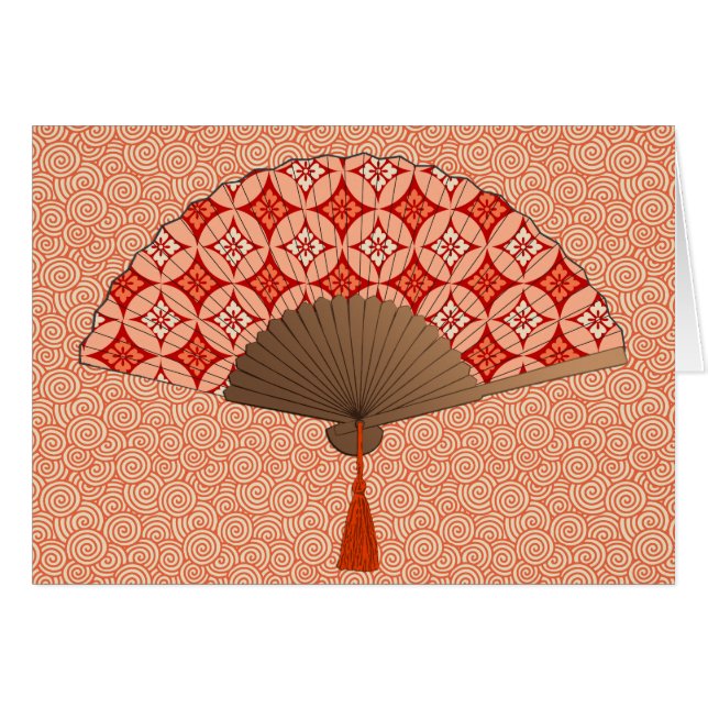 Japanese Fan, Shippo Motif, Mandarin Orange (Front Horizontal)
