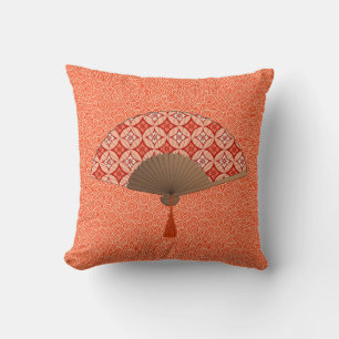 Japanese Fan, Shippo Motif, Mandarin Orange Cushion