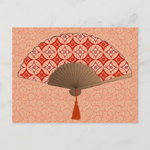 Japanese Fan, Shippo Motif, Mandarin Orange Postcard