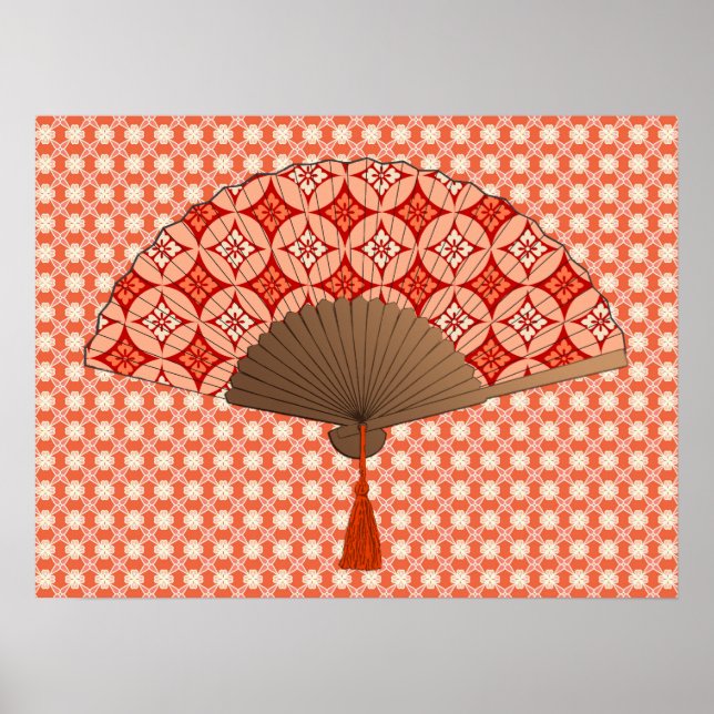 Japanese Fan, Shippo Motif, Mandarin Orange Poster (Front)