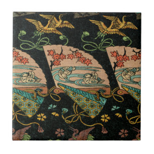 Japanese Fans and Crane Birds Ceramic Tile