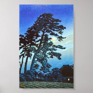 Japanese Farm with Tree Woodblock Art Ukiyo-E Poster