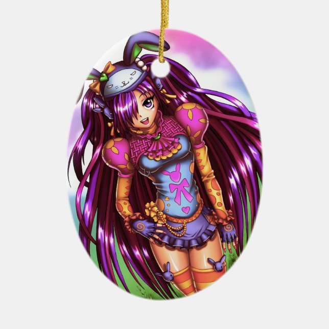 Japanese Fashion Anime Girl Ceramic Tree Decoration (Front)