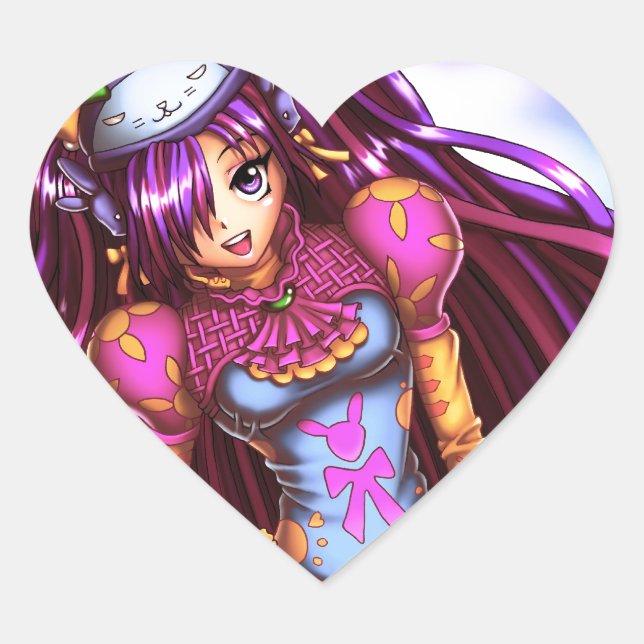 Japanese Fashion Anime Girl Heart Sticker (Front)