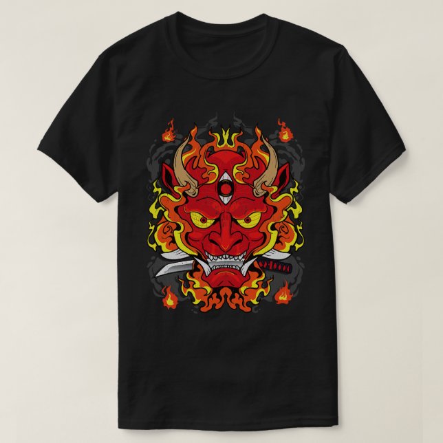 Japanese Fire Dragon Art Design T-Shirt (Design Front)