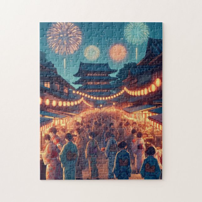 Japanese Fireworks Festival – Night Market Puzzle (Vertical)