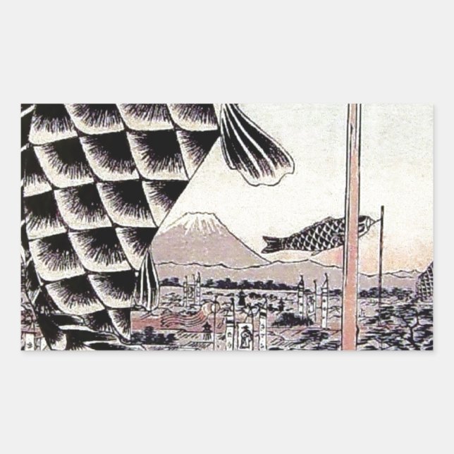 Japanese Fish Kite Carp Print Rectangular Sticker (Front)
