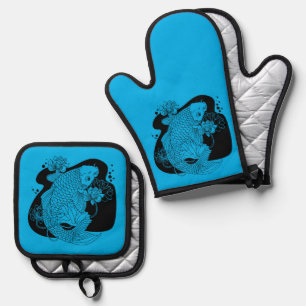 Japanese fish oven mitt & pot holder set