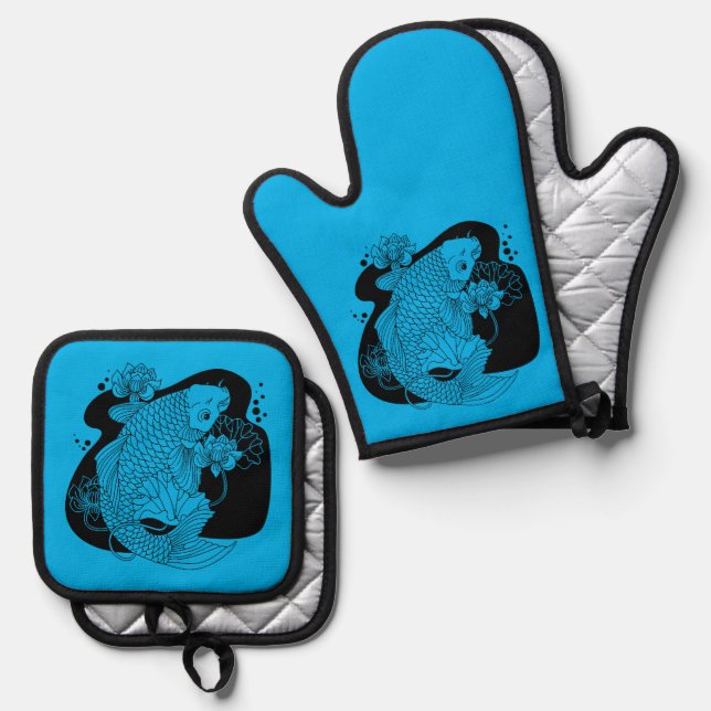 Japanese fish  oven mitt & pot holder set (Front/Back)