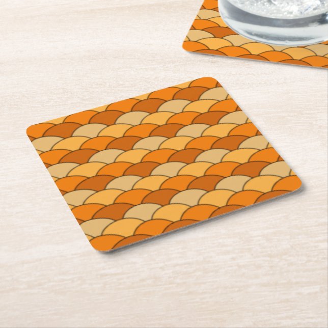 Japanese Fish Scale Pattern Square Paper Coaster (Angled)