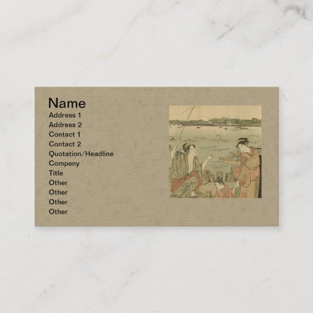 Japanese Fishing Woodblock Fishermen Business Card (Front)