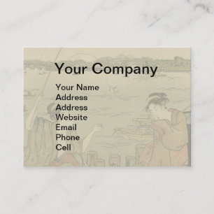 Japanese Fishing Woodblock Fishermen Business Card