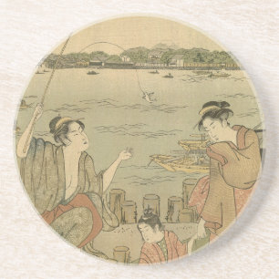 Japanese Fishing Woodblock Fishermen Coaster