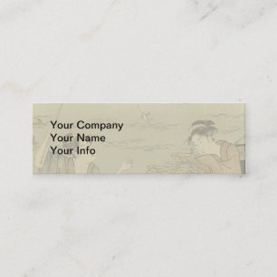 Japanese Fishing Woodblock Fishermen Mini Business Card