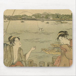 Japanese Fishing Woodblock Fishermen Mouse Pad