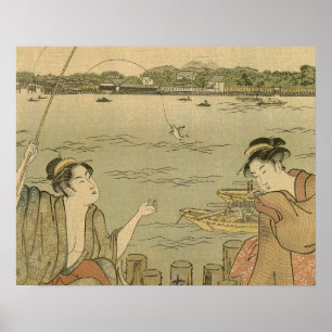 Japanese Fishing Woodblock Fishermen Poster