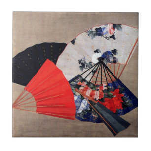 Japanese Five Fans, Hokusai, Ukiyoe Ceramic Tile