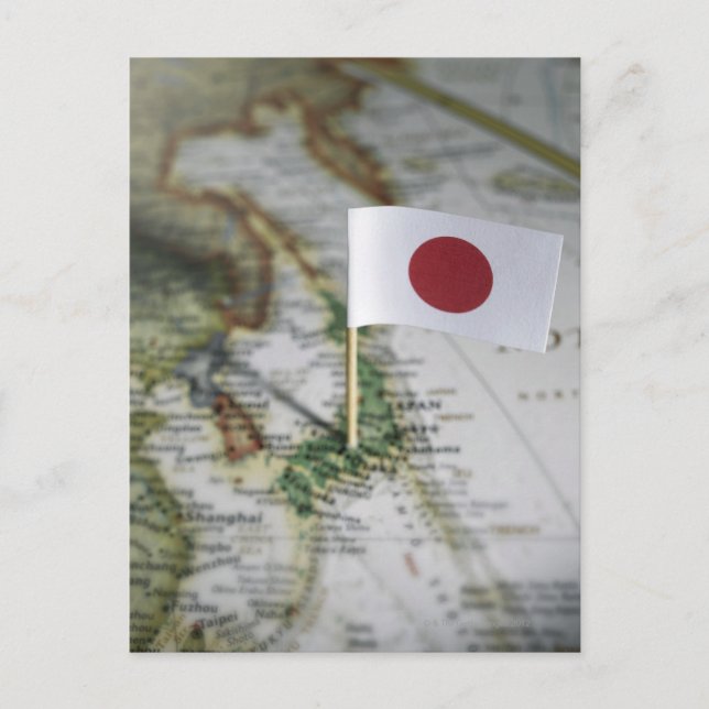 Japanese flag in map postcard (Front)
