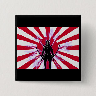 Japanese Flag & Rising Sun Samurai Warrior 15 Cm Square Badge