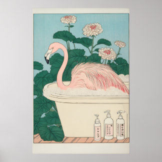 Japanese Flamingo Art Print Ukiyo-e Bathroom