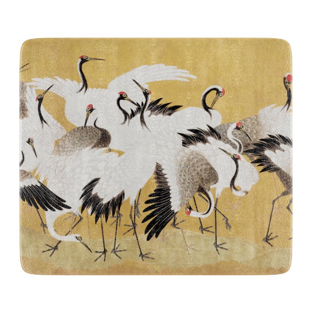 Japanese Flock Cranes Vintage Bird Rich Classic Cutting Board (Front)