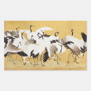 Japanese Flock Cranes Vintage Bird Rich Classic Rectangular Sticker