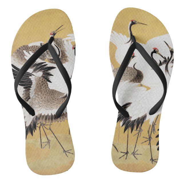 Japanese Flock Cranes Vintage Bird Rich Classic Thongs (Footbed)