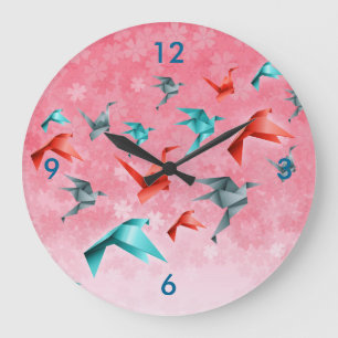 Japanese Floral and Origami Crane Wall Clock